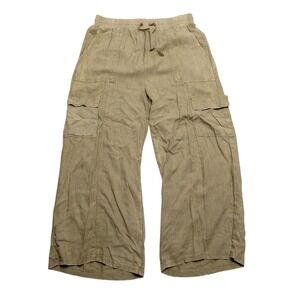 Zenana Pants Womens XL Beige Linen Blend Cargo Wide Leg Elastic Waist Casual